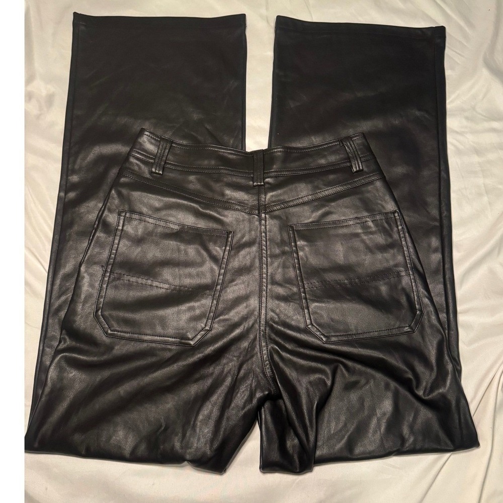 Topshop Faux Leather Pants Womens 6 Black Wide Leg High Waist Streetwear 0069 - Picture 2 of 5